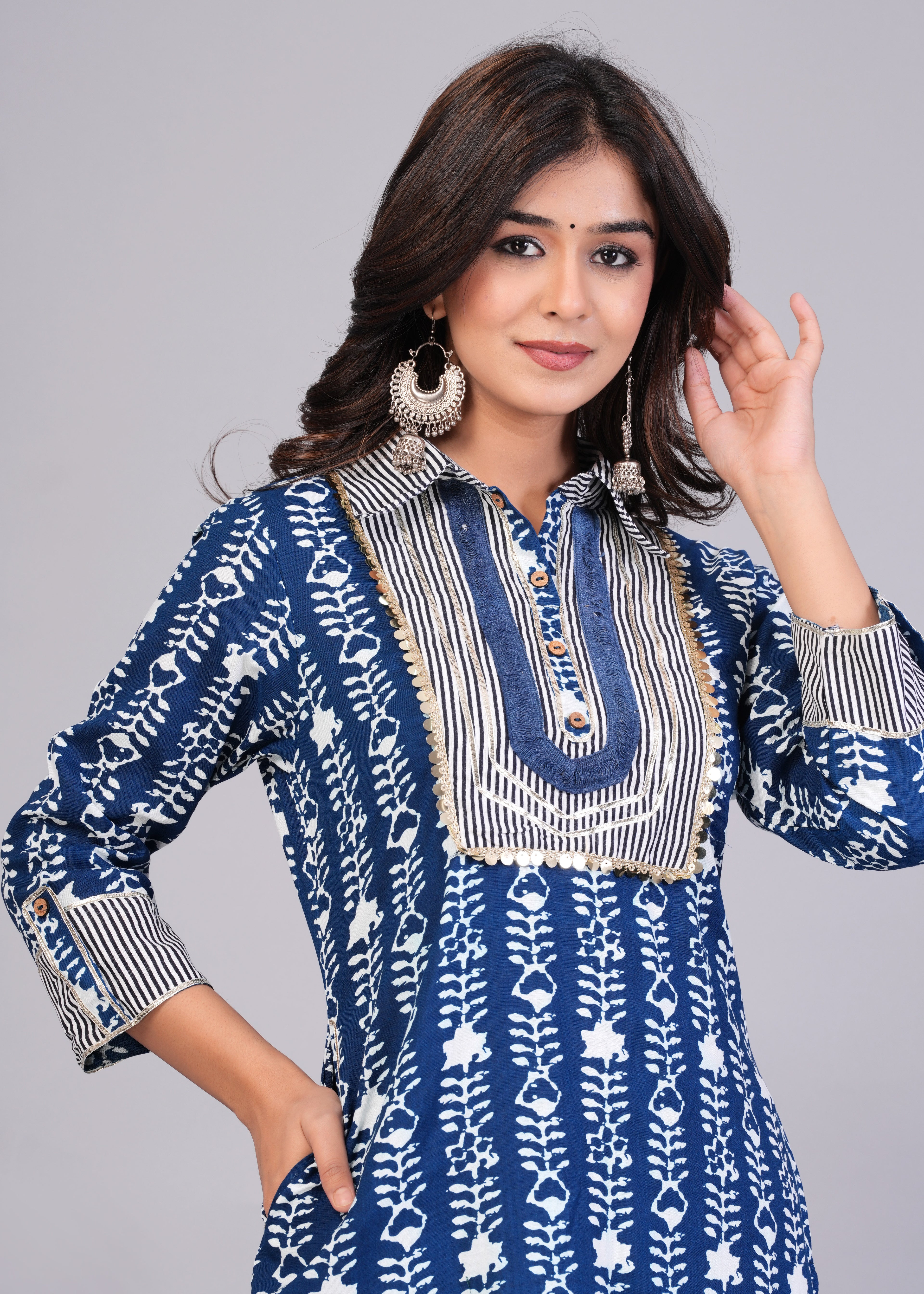 Indigo Blue Printed Rayon Pathani Suit Set