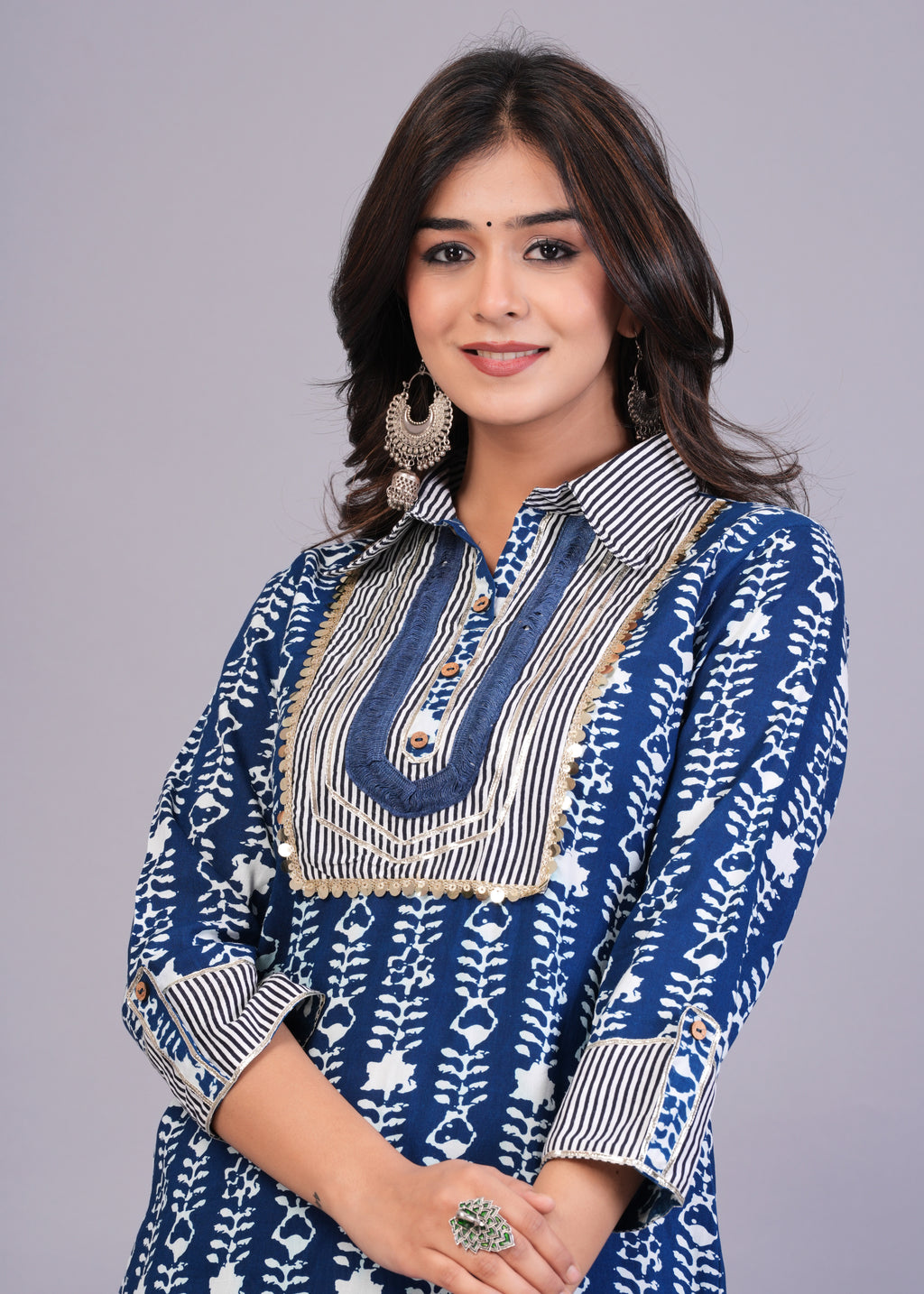 Indigo Blue Printed Rayon Pathani Suit Set