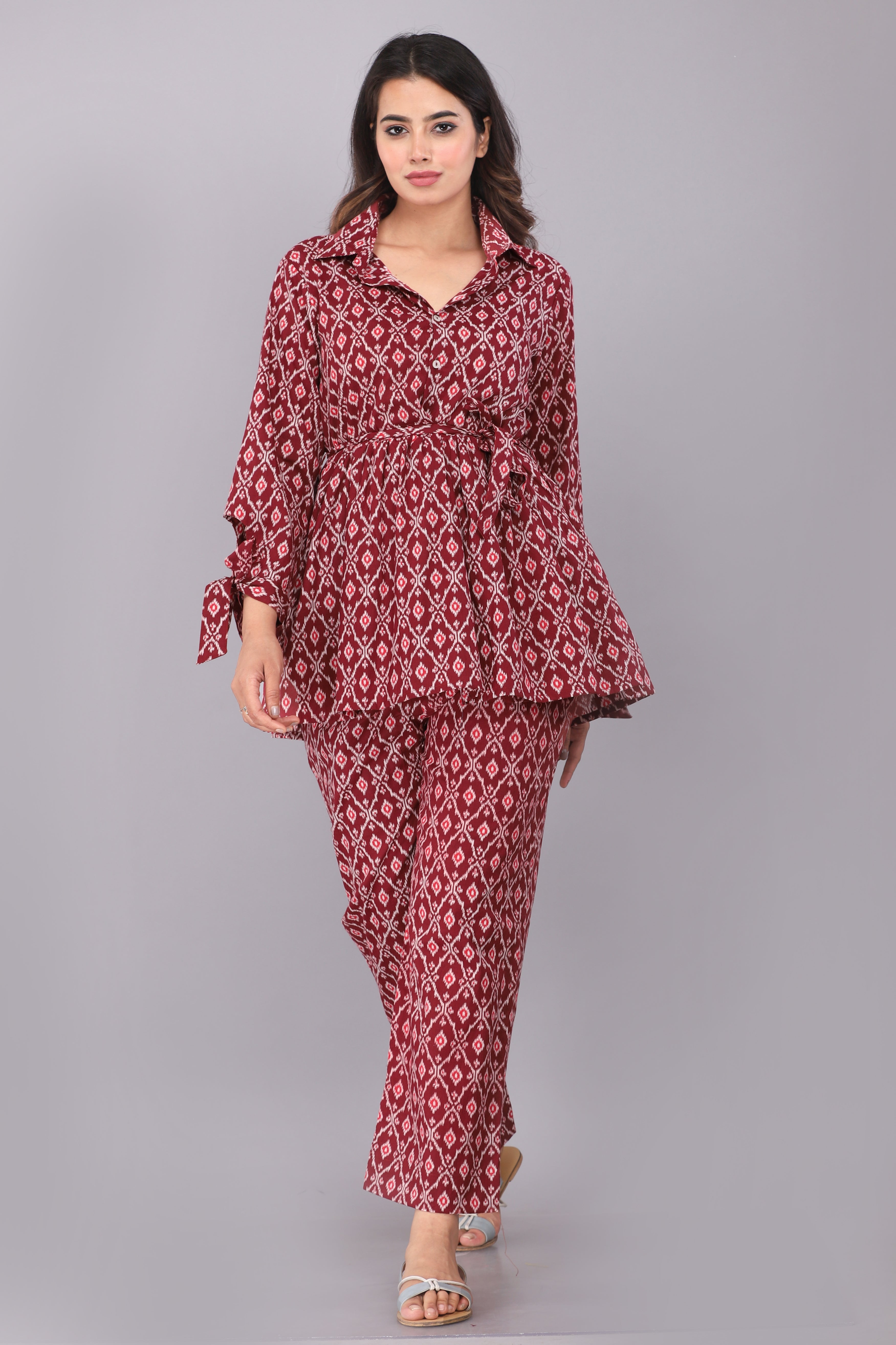 Maroon Mirage Ikat Co-ord Set