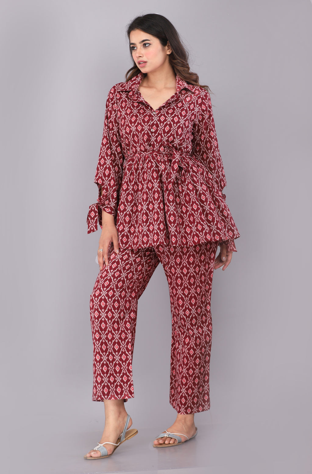 Maroon Mirage Ikat Co-ord Set