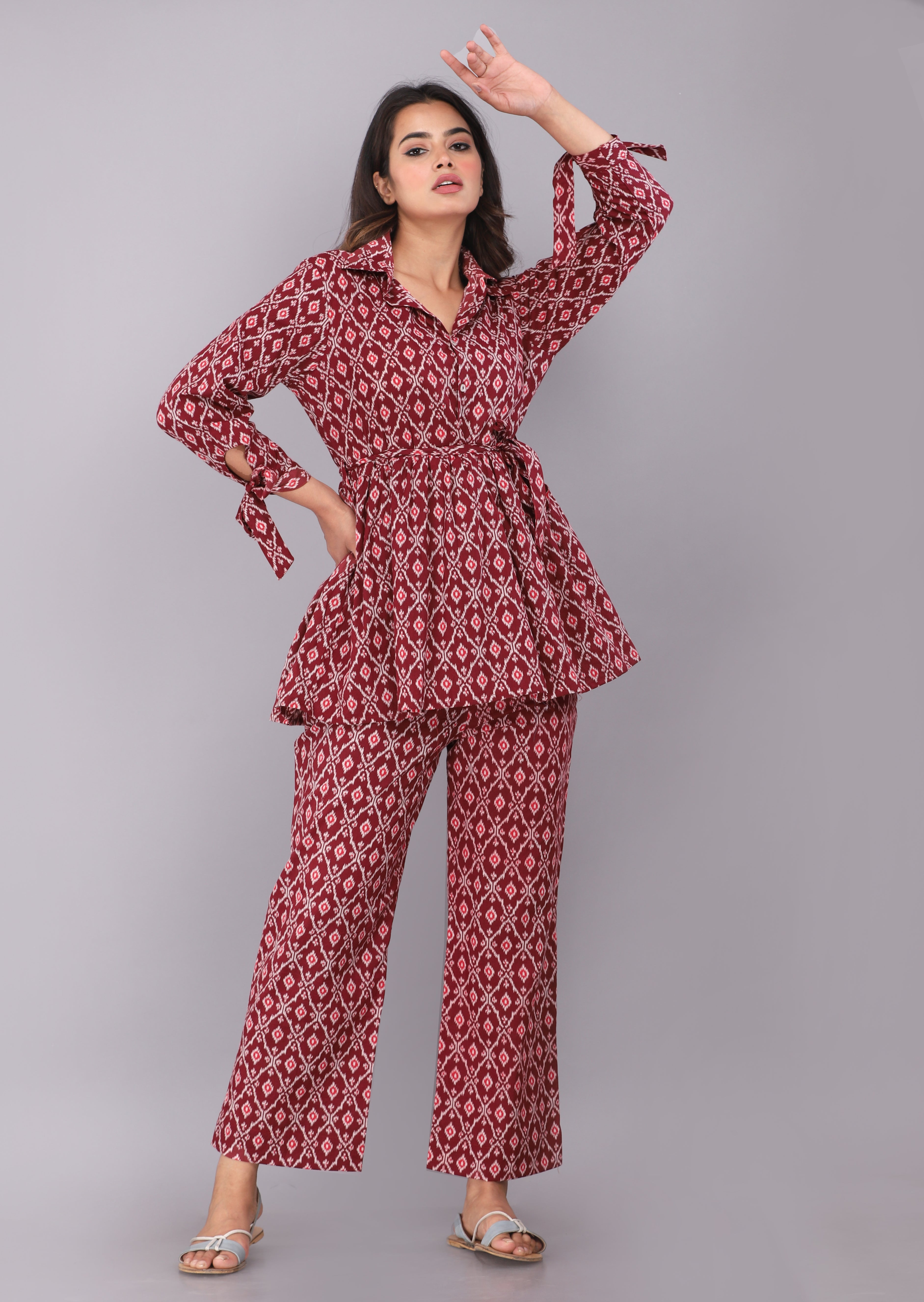 Maroon Mirage Ikat Co-ord Set