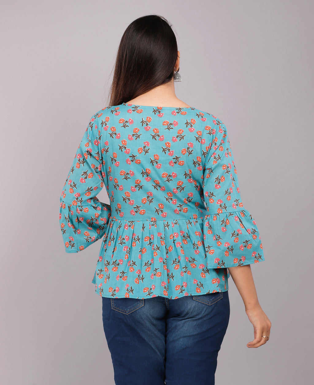 Blue Blossom Cotton Peplum Top