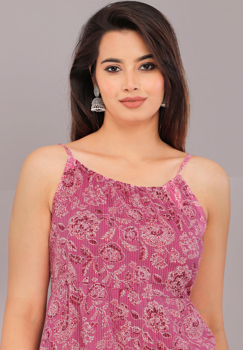 Rose Purple Printed Cotton Tiered Mini Dress