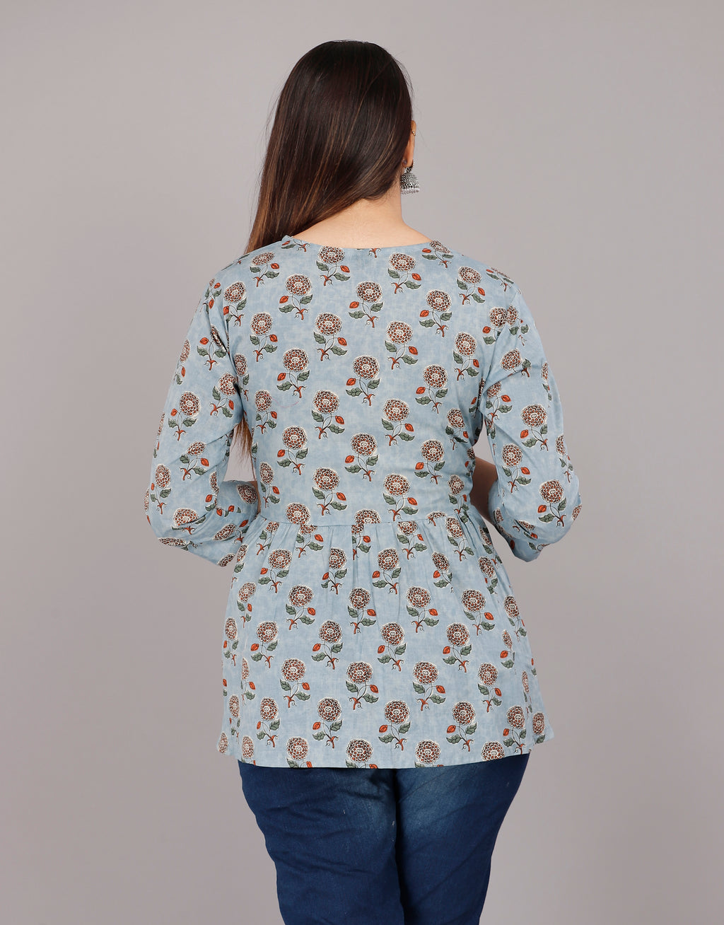Misty Bloom Wrap-Style Handblock Cotton Top